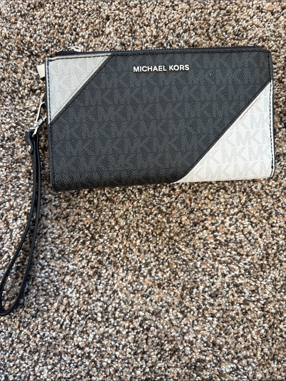 Michael Kors Black, White & Silver Logo Wristlet Wallet